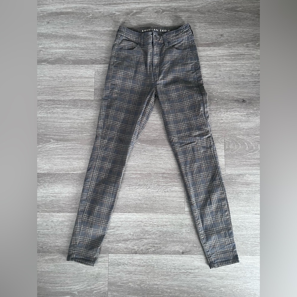 American Eagle Outfitters Checkered Skinny Jeans - Gray and Black